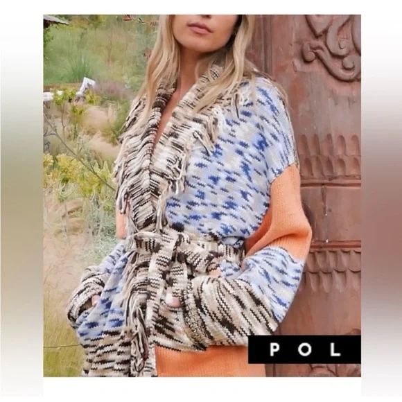 SOLD NEW POL Multicolor Knit Cardigan with Fringe - Picture 1 of 8